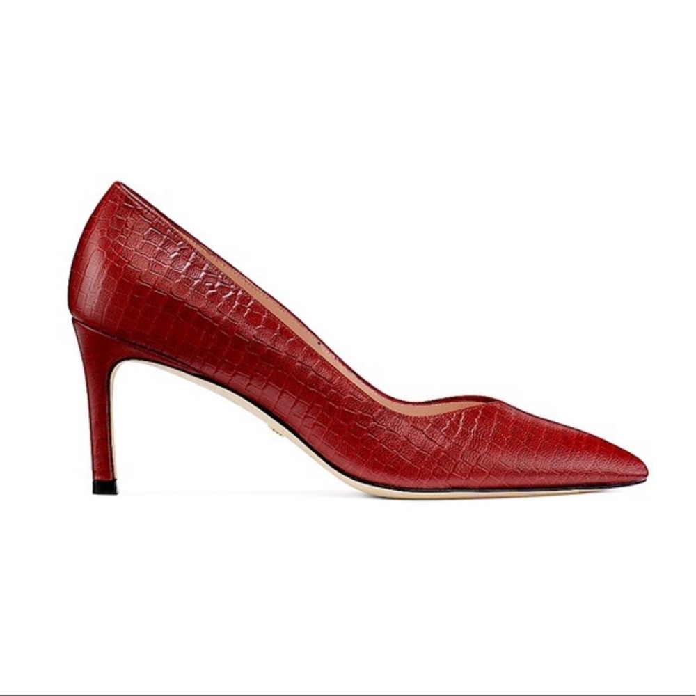 Stuart Weitzman Signature ANNY 70 Pumps in Leather Embossed Red Chile Croc